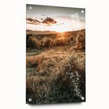 Farmhouse Wall Art – Golden Sunset over Countryside Hills for Rustic Decor