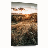 Farmhouse Wall Art – Golden Sunset over Countryside Hills for Rustic Decor