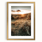 Farmhouse Wall Art – Golden Sunset over Countryside Hills for Rustic Decor