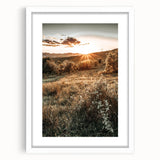 Farmhouse Wall Art – Golden Sunset over Countryside Hills for Rustic Decor