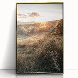 Farmhouse Wall Art – Golden Sunset over Countryside Hills for Rustic Decor