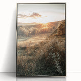 Farmhouse Wall Art – Golden Sunset over Countryside Hills for Rustic Decor