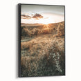 Farmhouse Wall Art – Golden Sunset over Countryside Hills for Rustic Decor