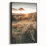 Farmhouse Wall Art – Golden Sunset over Countryside Hills for Rustic Decor
