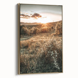 Farmhouse Wall Art – Golden Sunset over Countryside Hills for Rustic Decor