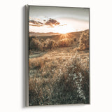 Farmhouse Wall Art – Golden Sunset over Countryside Hills for Rustic Decor