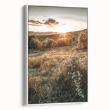 Farmhouse Wall Art – Golden Sunset over Countryside Hills for Rustic Decor