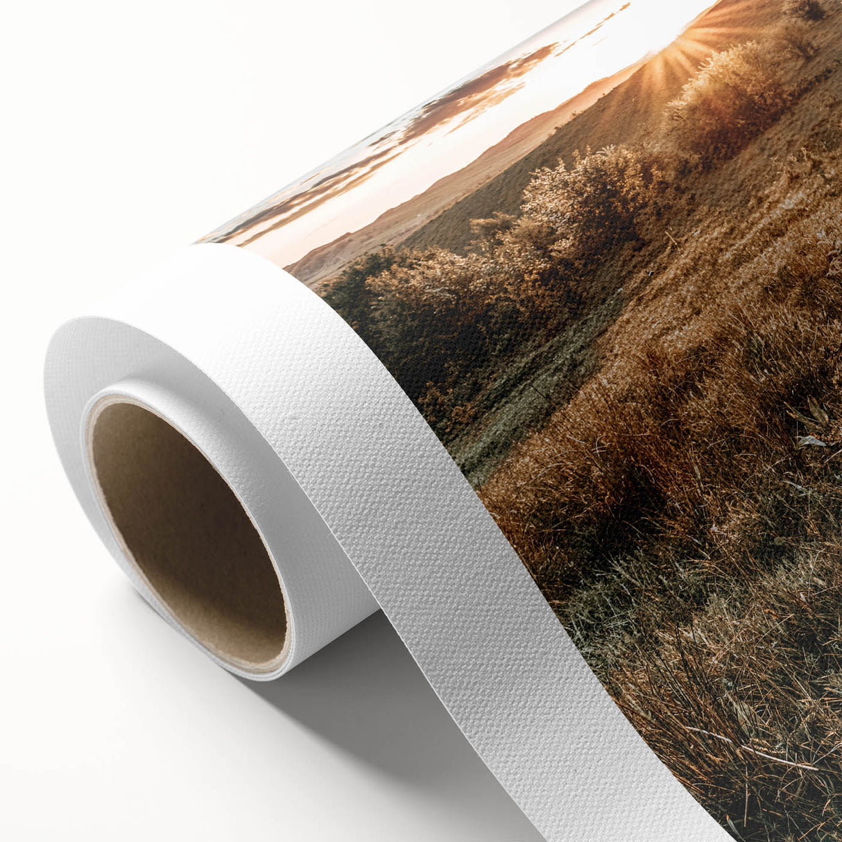 Farmhouse Wall Art – Golden Sunset over Countryside Hills for Rustic Decor