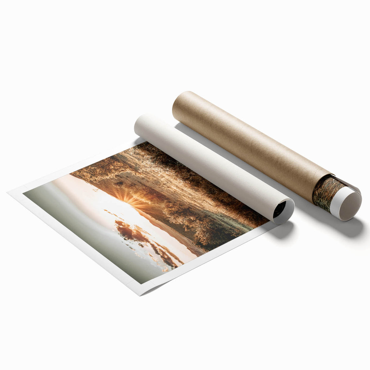 Farmhouse Wall Art – Golden Sunset over Countryside Hills for Rustic Decor
