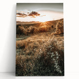 Farmhouse Wall Art – Golden Sunset over Countryside Hills for Rustic Decor