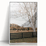 Farmhouse Wall Art – Countryside Hay Bales Field Print for Rustic Decor