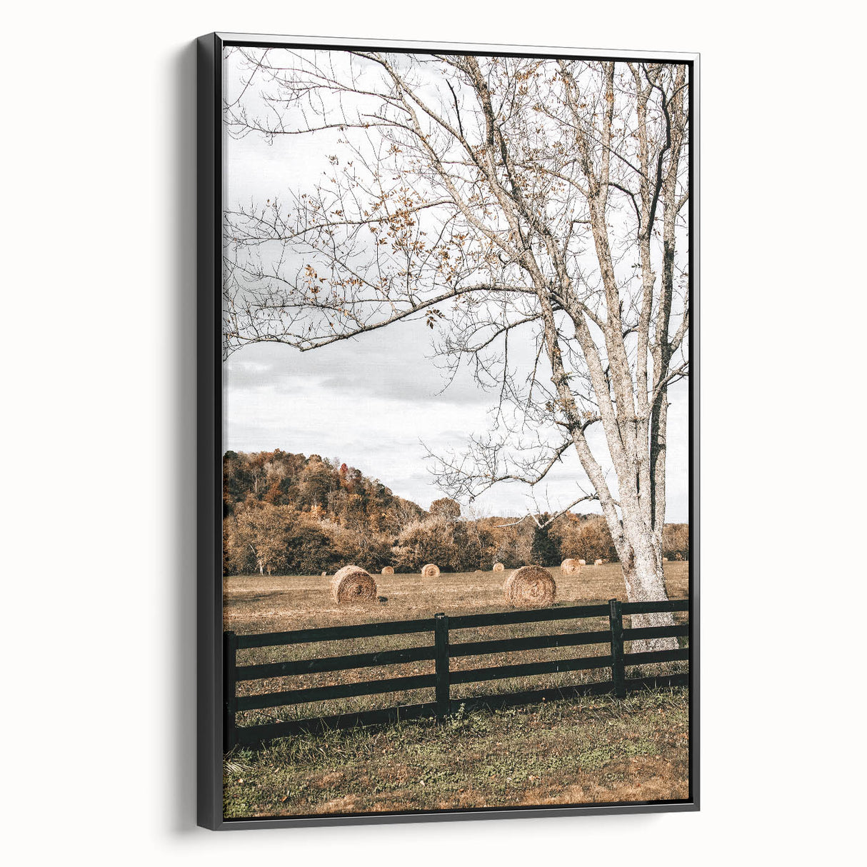 Farmhouse Wall Art – Countryside Hay Bales Field Print for Rustic Decor