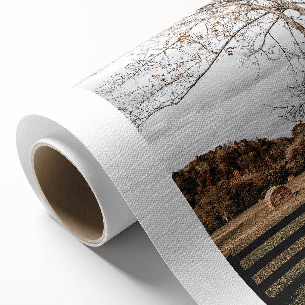 Farmhouse Wall Art – Countryside Hay Bales Field Print for Rustic Decor
