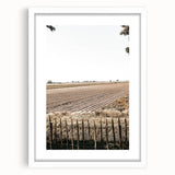 Farmhouse Wall Art – Plowed Field with Rustic Fence Print for Country Decor