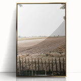 Farmhouse Wall Art – Plowed Field with Rustic Fence Print for Country Decor