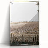 Farmhouse Wall Art – Plowed Field with Rustic Fence Print for Country Decor