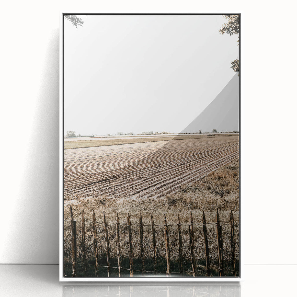 Farmhouse Wall Art – Plowed Field with Rustic Fence Print for Country Decor