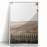 Farmhouse Wall Art – Plowed Field with Rustic Fence Print for Country Decor