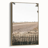 Farmhouse Wall Art – Plowed Field with Rustic Fence Print for Country Decor