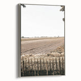 Farmhouse Wall Art – Plowed Field with Rustic Fence Print for Country Decor