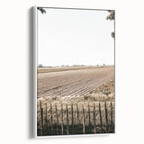 Farmhouse Wall Art – Plowed Field with Rustic Fence Print for Country Decor