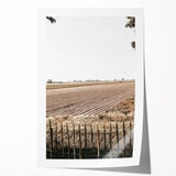 Farmhouse Wall Art – Plowed Field with Rustic Fence Print for Country Decor