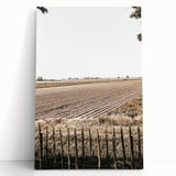 Farmhouse Wall Art – Plowed Field with Rustic Fence Print for Country Decor