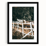 Farmhouse Wall Art – Rustic Winding Fence Print for Country Home Decor