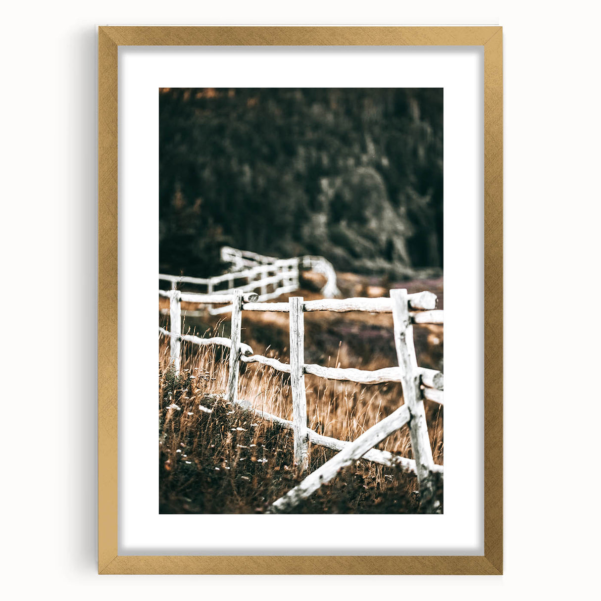 Farmhouse Wall Art – Rustic Winding Fence Print for Country Home Decor