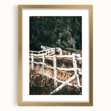 Farmhouse Wall Art – Rustic Winding Fence Print for Country Home Decor