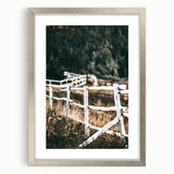 Farmhouse Wall Art – Rustic Winding Fence Print for Country Home Decor