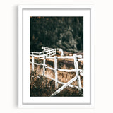 Farmhouse Wall Art – Rustic Winding Fence Print for Country Home Decor
