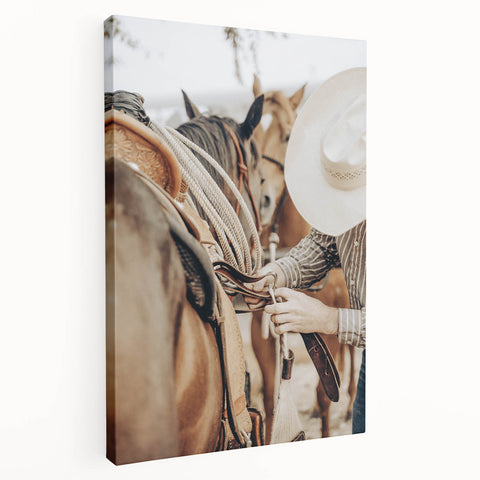 Cowboy and Saddle Wall Art | Rustic Farmhouse Decor | Country Style Print