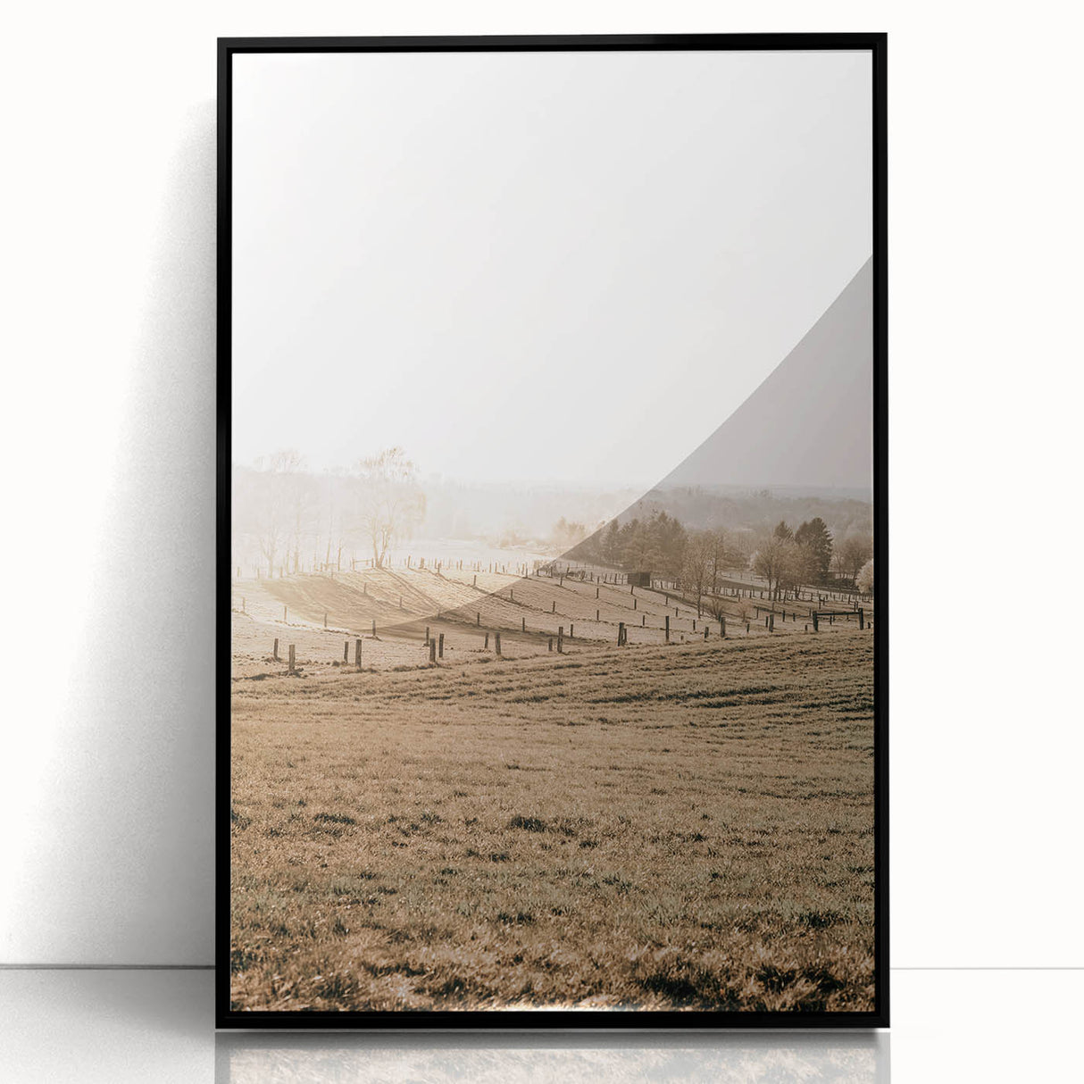 Farmhouse Wall Art – Misty Morning Fields Print for Rustic Country Decor
