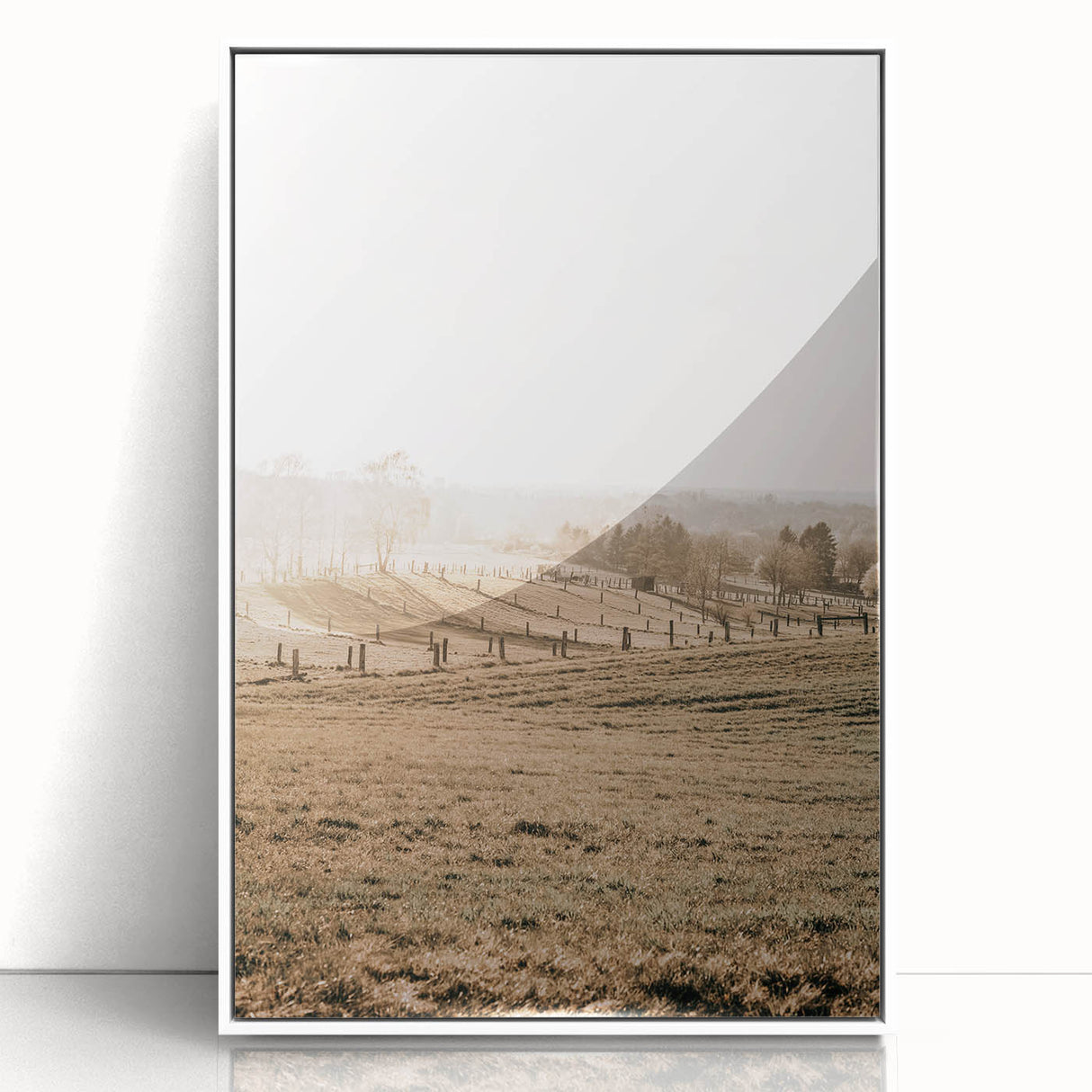 Farmhouse Wall Art – Misty Morning Fields Print for Rustic Country Decor