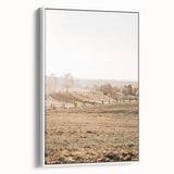 Farmhouse Wall Art – Misty Morning Fields Print for Rustic Country Decor