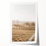 Farmhouse Wall Art – Misty Morning Fields Print for Rustic Country Decor