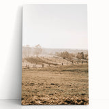 Farmhouse Wall Art – Misty Morning Fields Print for Rustic Country Decor