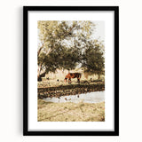 Farmhouse Wall Art – Grazing Horse by Pond Print for Rustic Country Decor
