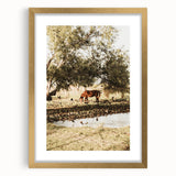 Farmhouse Wall Art – Grazing Horse by Pond Print for Rustic Country Decor