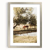 Farmhouse Wall Art – Grazing Horse by Pond Print for Rustic Country Decor