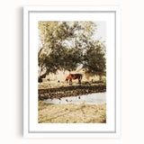 Farmhouse Wall Art – Grazing Horse by Pond Print for Rustic Country Decor