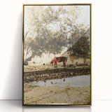Farmhouse Wall Art – Grazing Horse by Pond Print for Rustic Country Decor