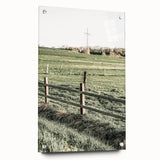 Farmhouse Wall Art – Green Pastures and Wooden Fence Print for Country Decor