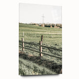 Farmhouse Wall Art – Green Pastures and Wooden Fence Print for Country Decor