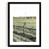 Farmhouse Wall Art – Green Pastures and Wooden Fence Print for Country Decor