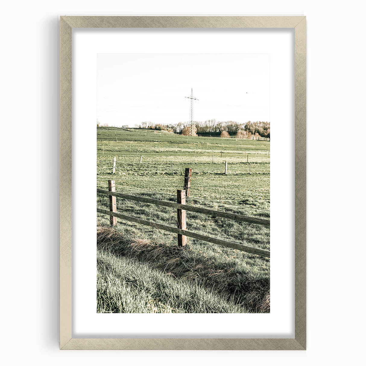 Farmhouse Wall Art – Green Pastures and Wooden Fence Print for Country Decor