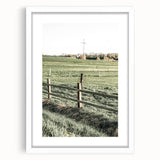Farmhouse Wall Art – Green Pastures and Wooden Fence Print for Country Decor