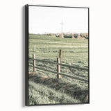 Farmhouse Wall Art – Green Pastures and Wooden Fence Print for Country Decor