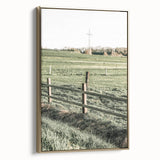 Farmhouse Wall Art – Green Pastures and Wooden Fence Print for Country Decor